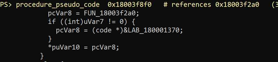 FUN_18003f8f0 pseudocode. pcVar8 = FUN_18003f2a0; another address is chosen only if the SIMD check is non-zero.
