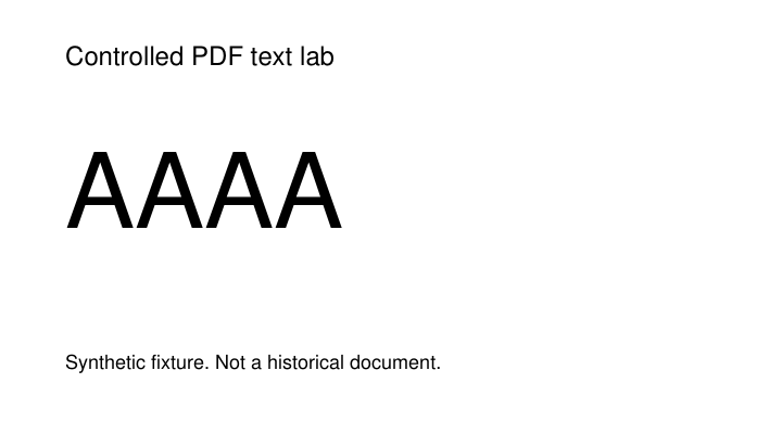 MuPDF rendering of the structure-tree fixture. AAAA is visible; the footer identifies it as a synthetic laboratory fixture.