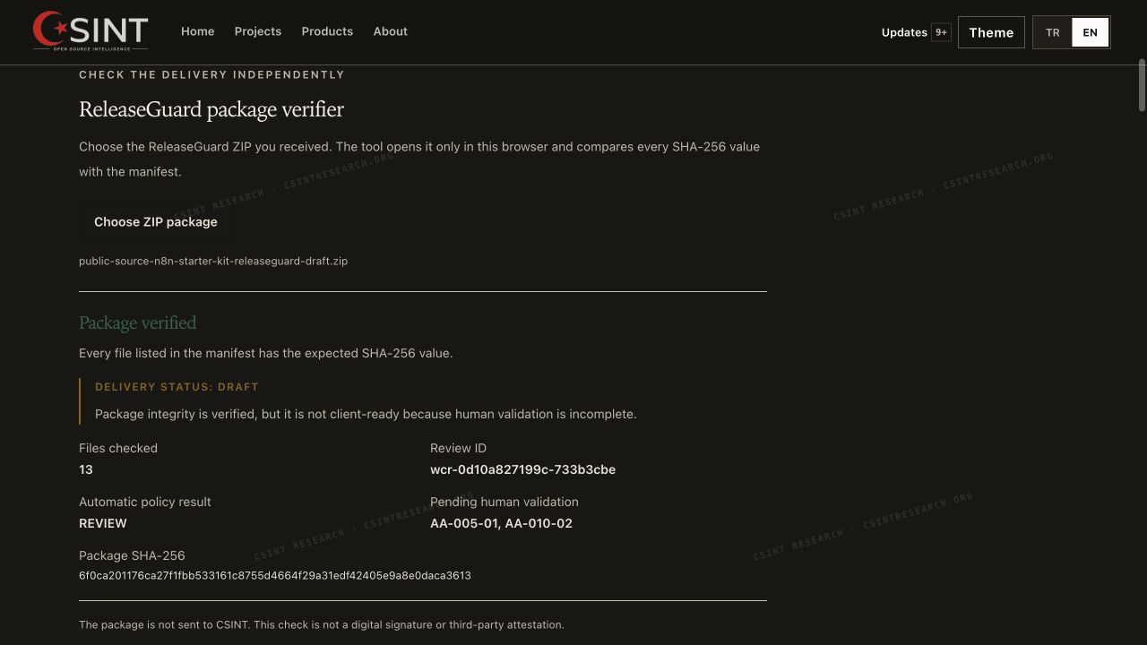 ReleaseGuard DRAFT package verification